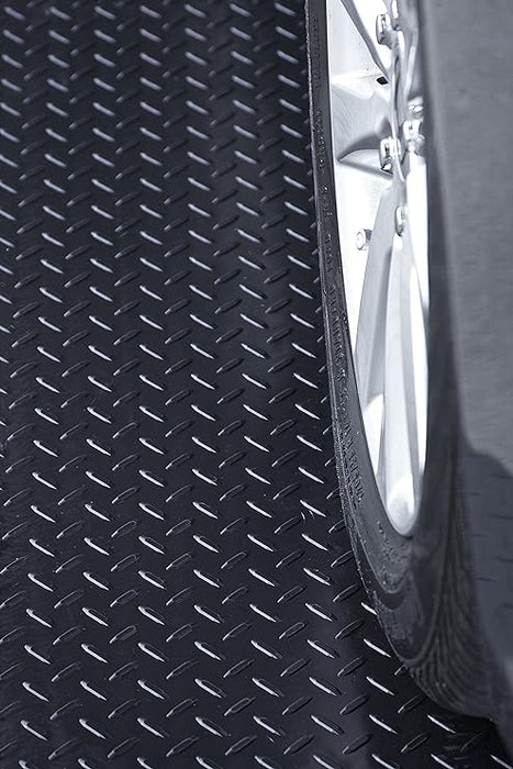 HD Garage Floor Runner & Protector Mat - Slip-Resistant Grip, Embossed Diamond Plate Pattern, Water & Stain Resistant, Black (4 feet x 8 feet)