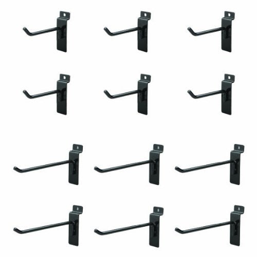 Box of 12pcs (Six 4-Inch and Six 6-Inch) Black Metal Slatwall Hooks
