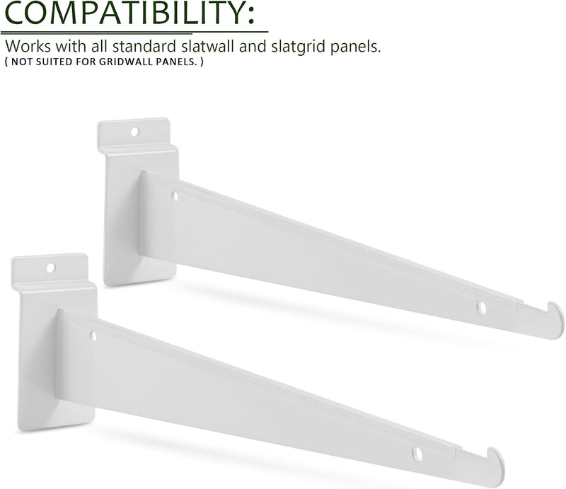 White 12" Slatwall Shelf Bracket with Lip, Heavy Duty Slat Wall Accessories (12 Pack)