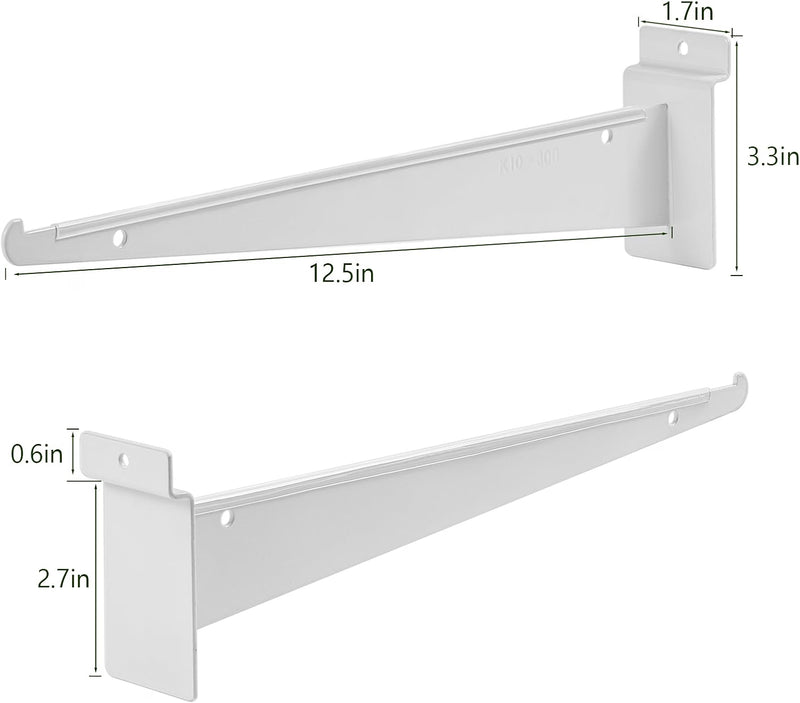 White 12" Slatwall Shelf Bracket with Lip, Heavy Duty Slat Wall Accessories (12 Pack)