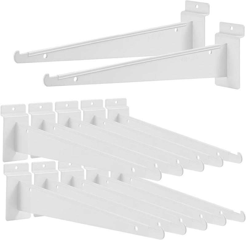 White 12" Slatwall Shelf Bracket with Lip, Heavy Duty Slat Wall Accessories (12 Pack)
