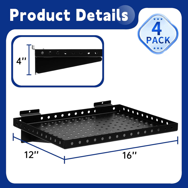 Heavy Duty Slatwall Shelf Steel Slatwall Accessories Storage Rack for Garage, Retail, Workshop (4 Pack)