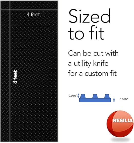 HD Garage Floor Runner & Protector Mat - Slip-Resistant Grip, Embossed Diamond Plate Pattern, Water & Stain Resistant, Black (4 feet x 8 feet)