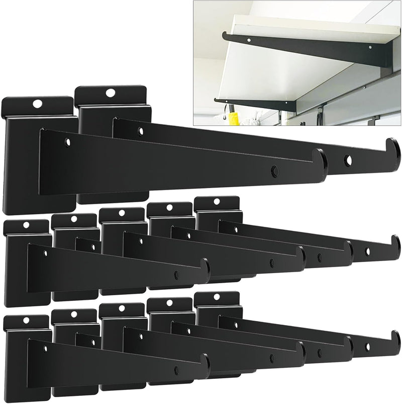 Black Slatwall Shelf Bracket with Lip, 12 & 14 Pack Metal Shelf Brackets