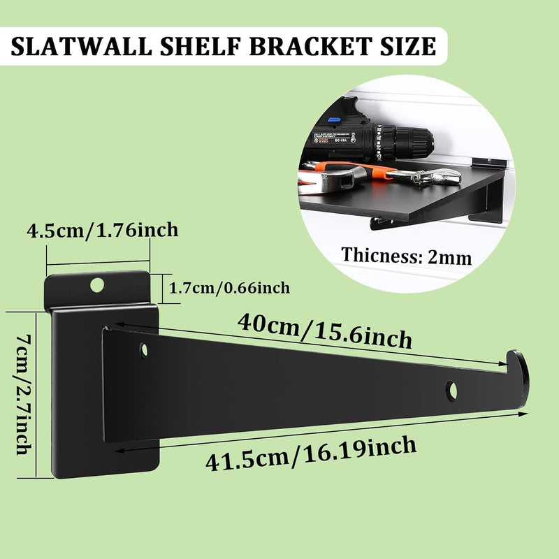 Black Slatwall Shelf Bracket with Lip, 12 & 14 Pack Metal Shelf Brackets