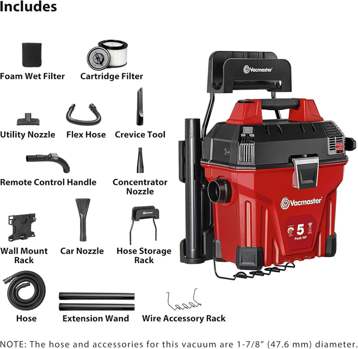 5-Gallon* 5 Peak HP† Remote Control Wall Mount Wet/Dry Vac