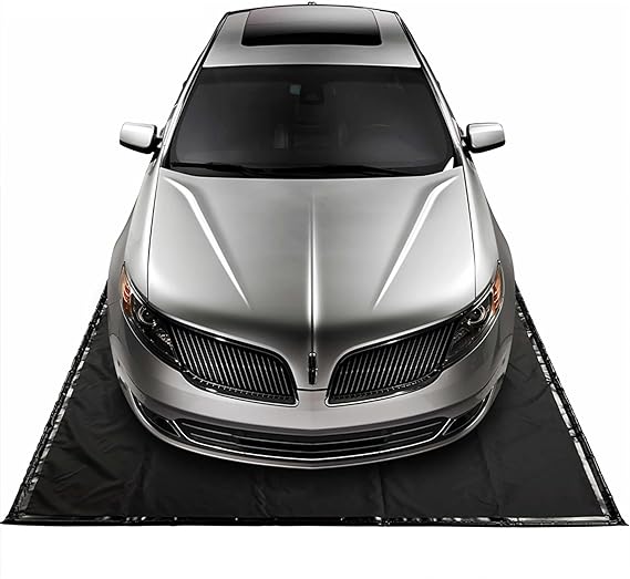HD Garage Floor Mat for 8.5 Foot x 20 Foot SUV and Truck Size Under Truck with Stay Put Corner and Telescoping Squeegee, Black