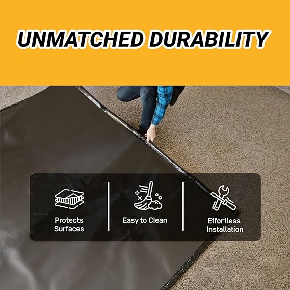 HD Garage Floor Mat for 8.5 Foot x 20 Foot SUV and Truck Size Under Truck with Stay Put Corner and Telescoping Squeegee, Black