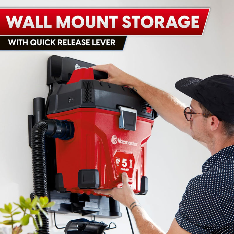 5-Gallon* 5 Peak HP† Remote Control Wall Mount Wet/Dry Vac